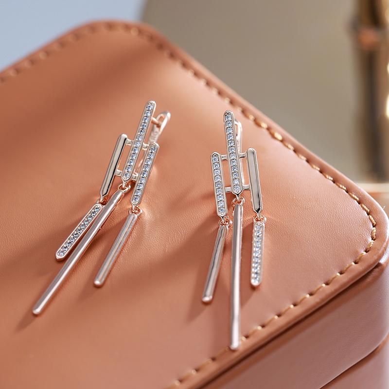 Роскошные длинные серьги-подвески с кисточками для женщин, модные, уникальные, цвета розового золота, с натуральным цирконом, для вечеринок, изысканные, на каждый день