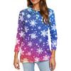 Women's Fashion Casual Lapel Short 3/4 Sleeve Christmas Print Shirt Women's Button Up Tops