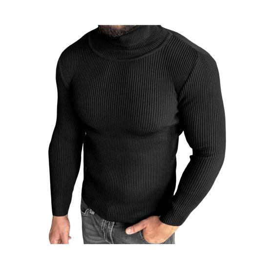 Мужской свитер осень-зима, трикотажный облегающий свитер с высоким воротником, эластичный топ, однотонный повседневный спортивный свитер