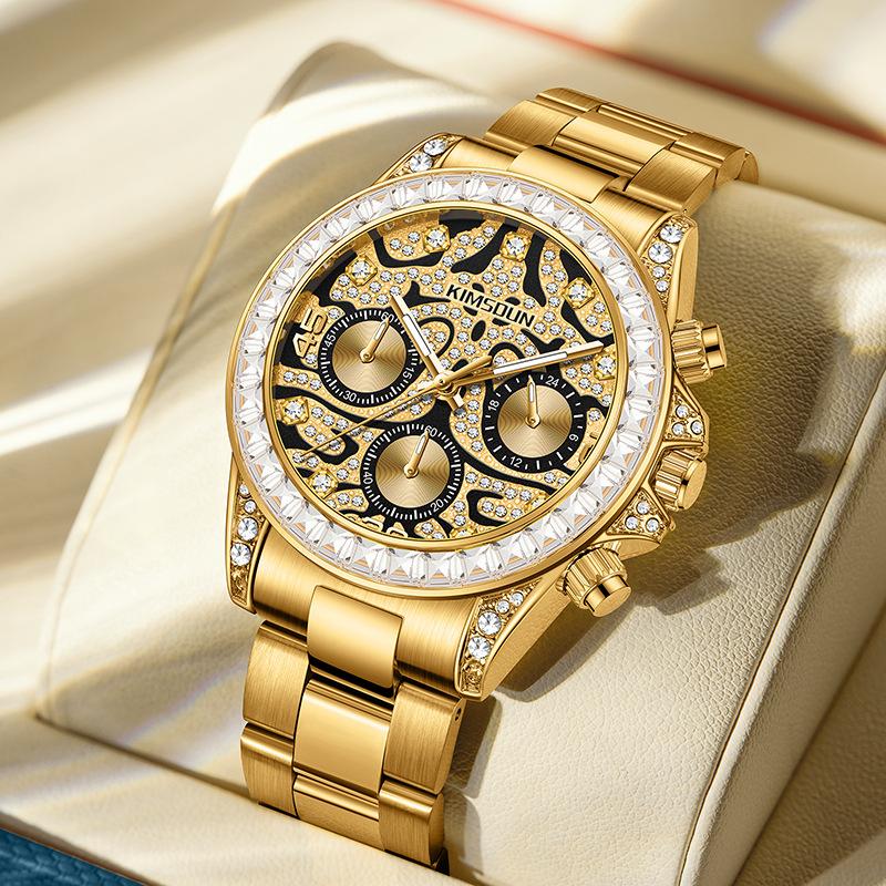 KIMSDUN Деловые мужские кварцевые часы с тремя стрелками и шестью стрелками, с узором тигра, водонепроницаемые, светящиеся, трендовые мужские кварцевые часы