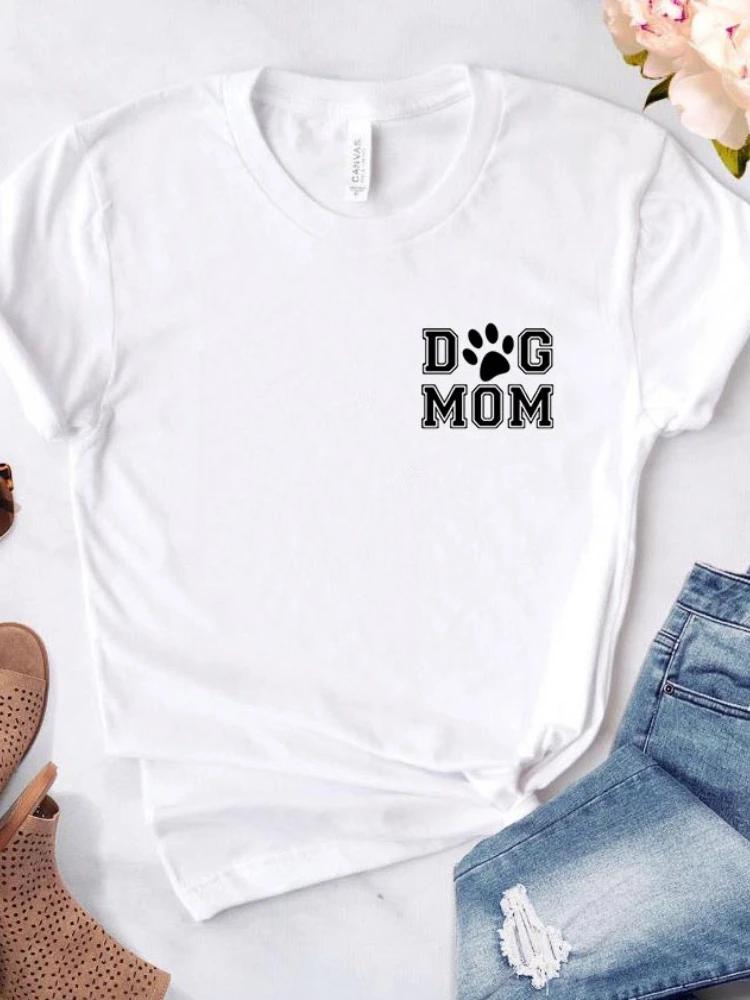 Женская футболка Мама собаки с карманом Женская футболка с коротким рукавом и круглым вырезом Свободная футболка Женская повседневная футболка Одежда Топы