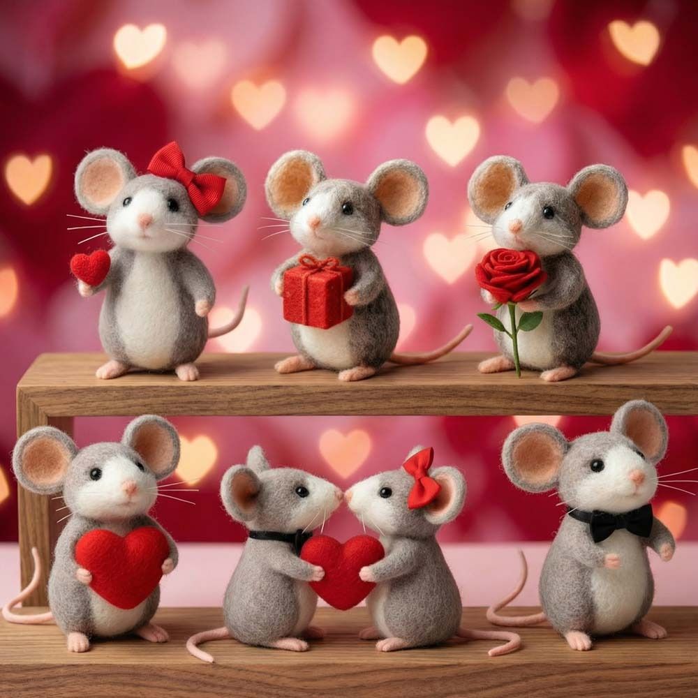 Handmade Felt Mouse Ornaments Mini Size Valentines Day Decor Anniversary Gift