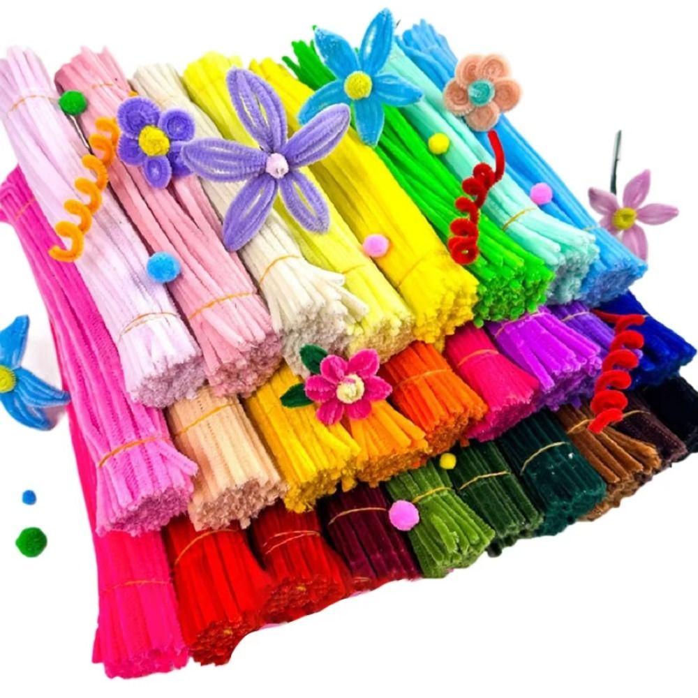 100pcs Educational Toys DIY Strips Twist Bar Chenille Stems Plush Wired Twist Sticks  Handcraft