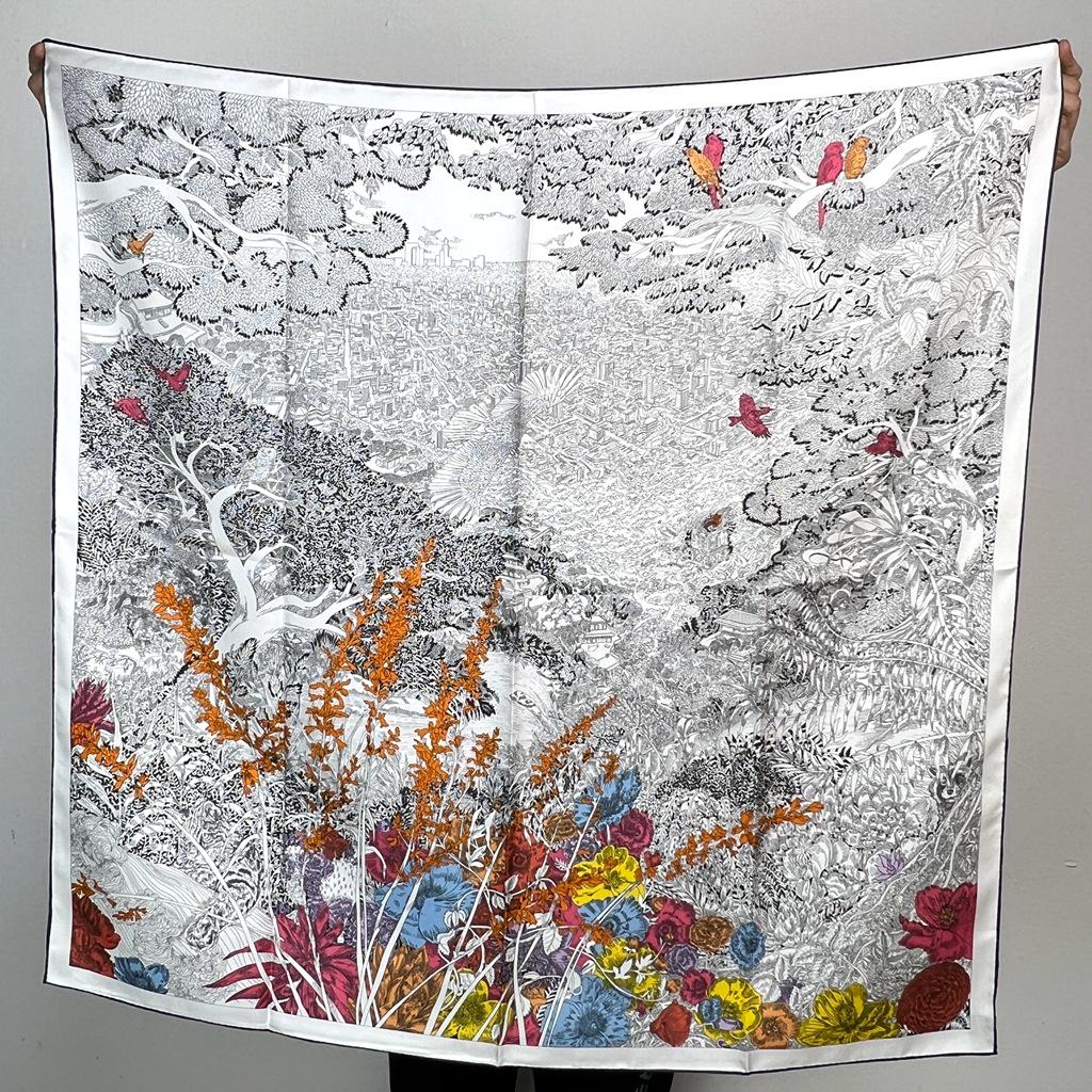 Шелковый твиловый шарф Silk Road в черно-белом французском стиле для весны/лета