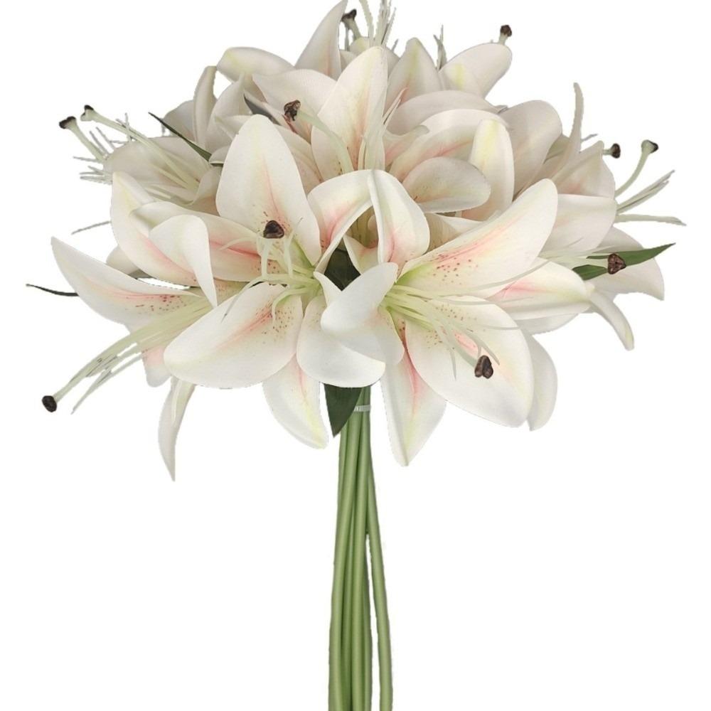 12 Heads Artificial Lilis DIY Flower Realistic Fake Flowers Floral Arrangement Plastic Simulation Flowers Home Decoration
