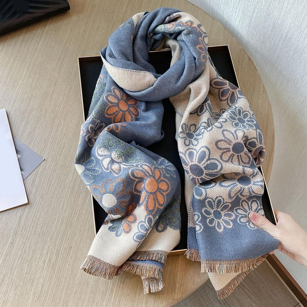 Winter Warmth Scarf Women Flower Scarf Thick Warm Scarf Long Fringed Shawl Blanket
