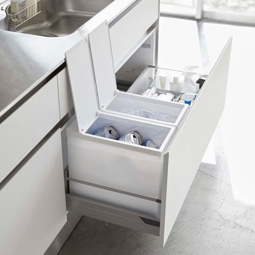 Yamazaki Under-Sink Trash Can with Lid, Set of 2, White, Approx. W19 X D40 X H35cm (Each), Foldable and Portable, Tower, 5335