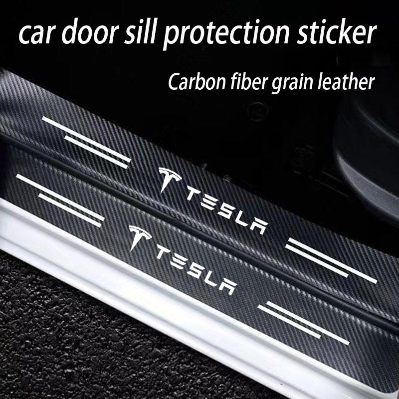 SGJPH1 Car Door Sill Carbon Fiber Sticker Threshold Side Anti Scratch Tape Waterproof Decal For Tesla Model 3 Model X Model S Model Y