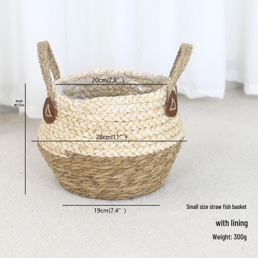 Rattan Woven Flower Basket: Handheld Green Plant Pot, Decorative Storage for Living Room & Flower Arrangements.