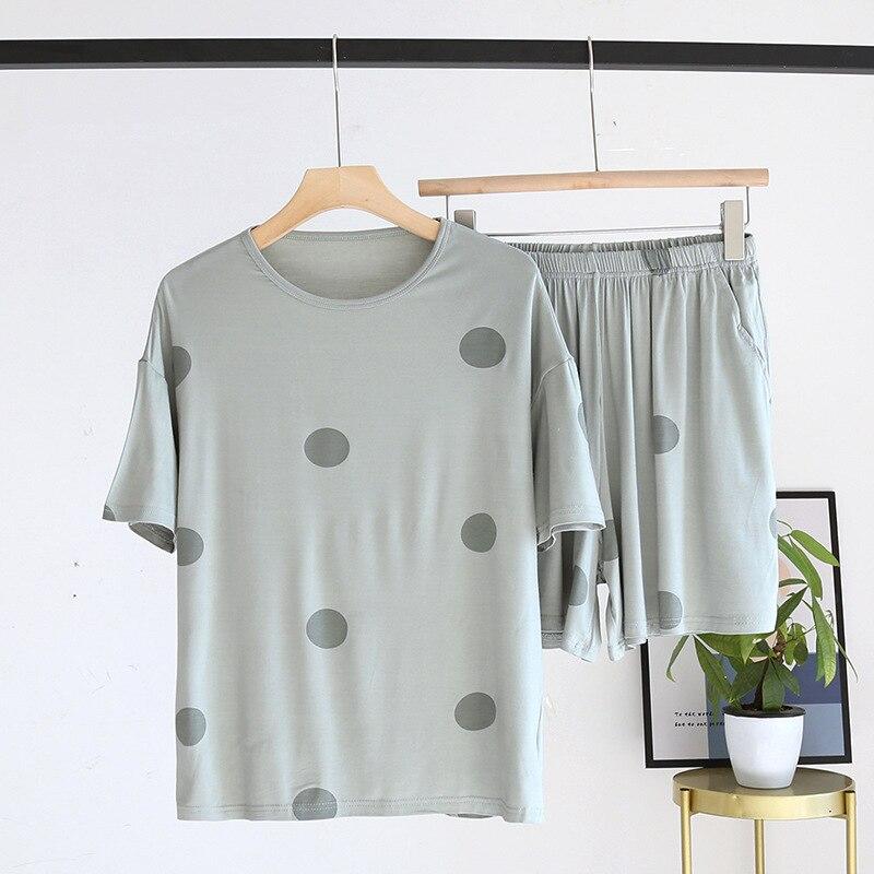 Новые летние женские пижамы, шорты с короткими рукавами, комплект из двух предметов, трикотаж из 100% хлопка, тонкий комплект женской домашней одежды в горошек