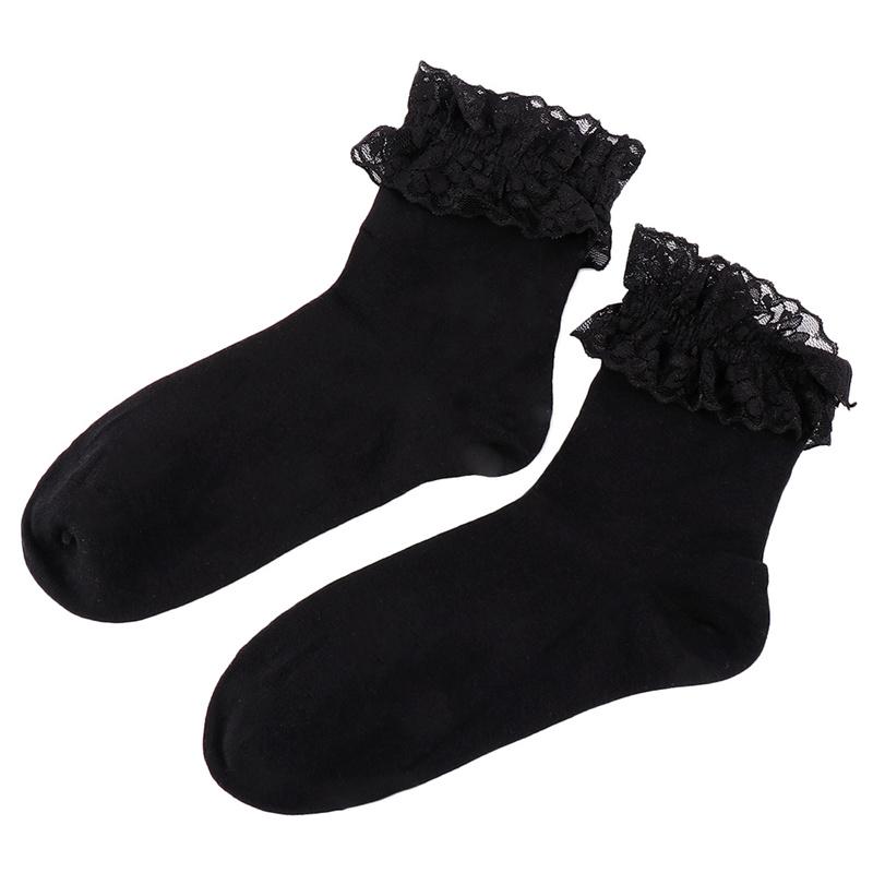 Винтажные женские кружевные носки ярких цветов с оборками до щиколотки, носки до середины икры, хлопковые носки, модные