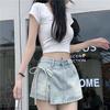 Denim Short Skirt Women's Summer A-line High Waist Irregular Western Style Strap Culottes