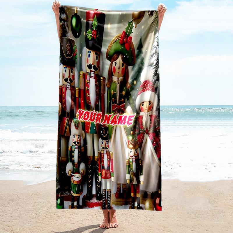 1PC Custom Name Christmas Nutcracker Parade Beach Towel Highly Absorbent And Sand-Resistant Towel for Swimming, Pool, Yoga, And Travel Lightweight
