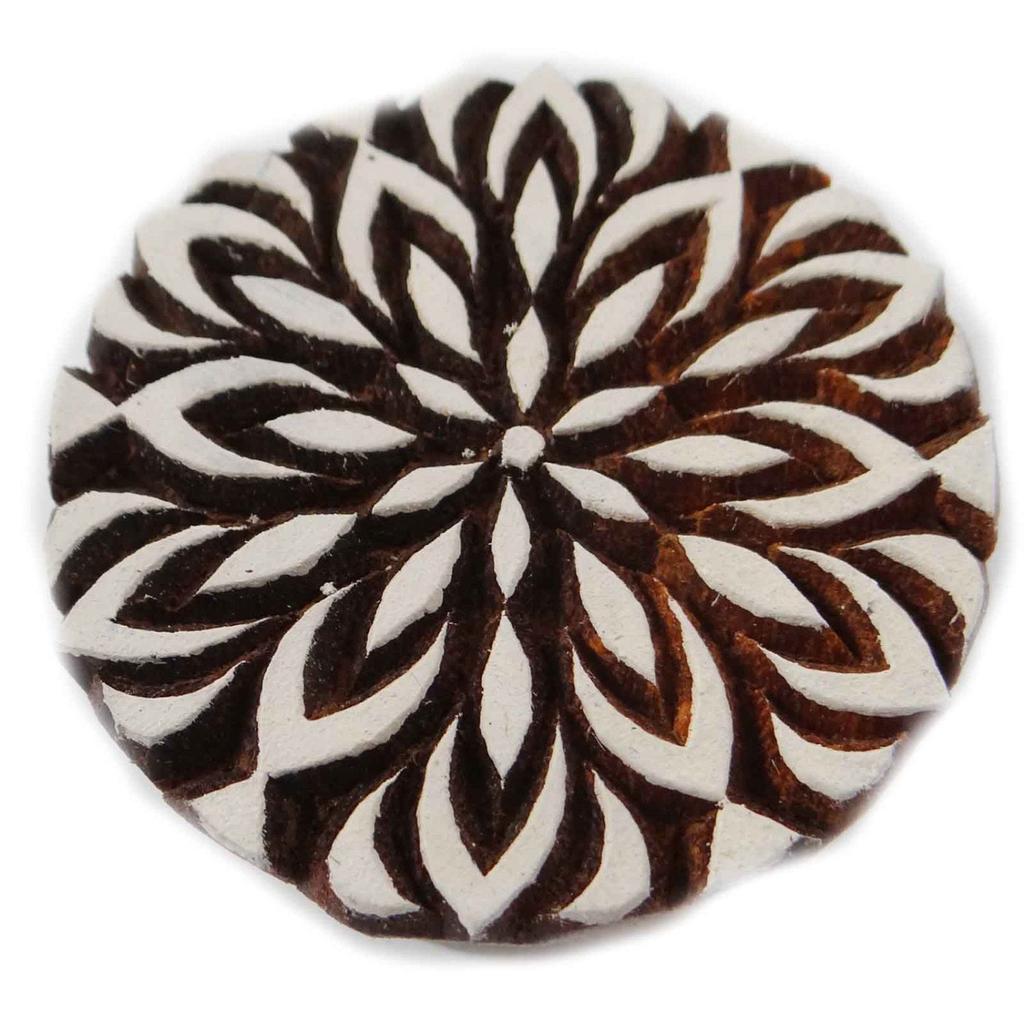 IBA Indianbeautifulart Round Shape Painting Block Floral Print Textile Fabric Stamp Wooden Craft