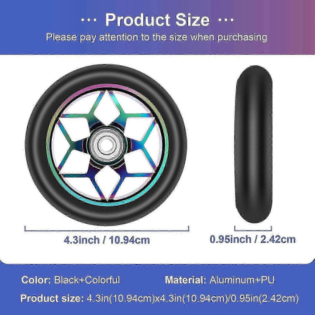 2 Pcs 110mm Scooter Wheels Pu Wheels Thick Stunt with Bearings(Black) Edition 0813