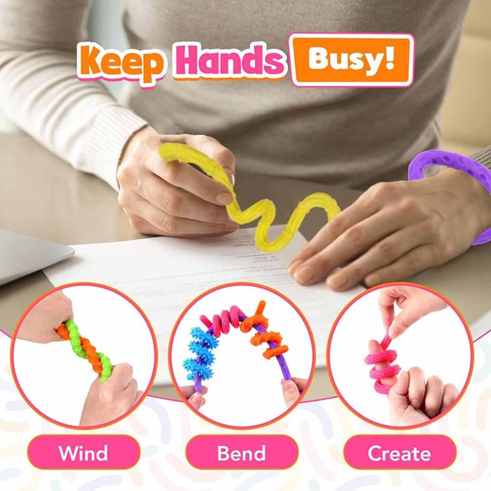 6pcs Silicone Sensory Sticks Fidget Toys Texture Quiet Twisting Fidget Toys  Kids Adults