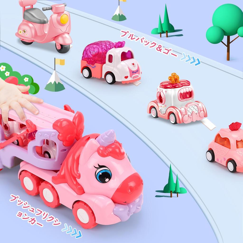 Qizebaby Car Toy Construction Truck Car Toy Toy Car 5 In 1 Popular Toy Carry Vehicles with Lights and Music Educational Toy 2 3 4 5 6 Years Old Girls