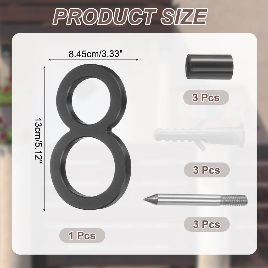 0-9 Floating House Numbers Solid Aluminum Modern Address Number for Outside with Nails Kit for Home Street Office Sign Black 5"