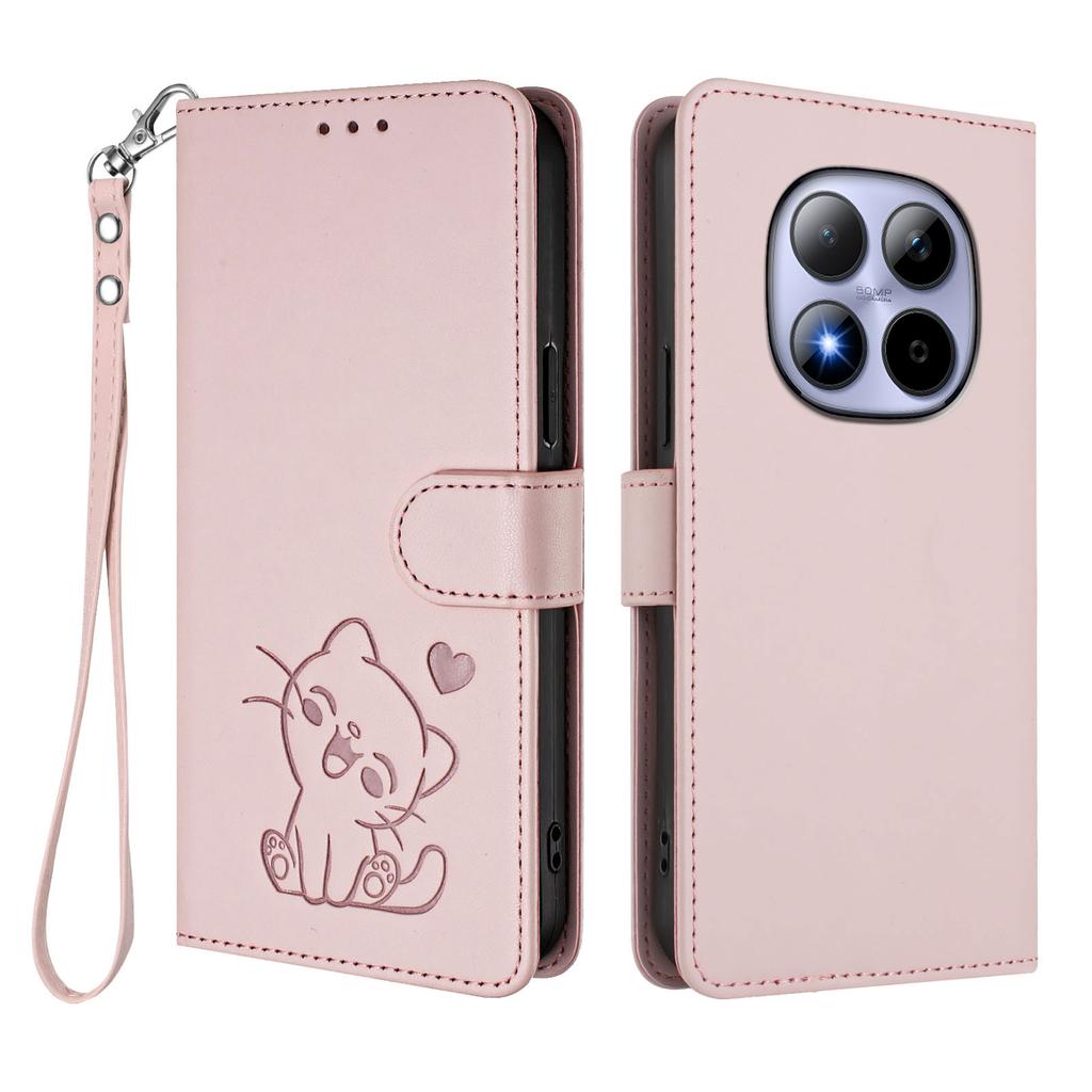 For Xiaomi Redmi Note 15 Pro 5G Wallet Case with Wrist Strap Love Cat Pattern Imprint Leather Phone Cover