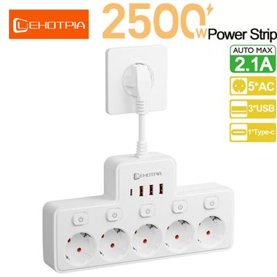 EU AC Plug Независимый выключатель настенный удлинитель 5 AC европейский стандартный сетевой фильтр с 3 USB 1 C портами зарядки