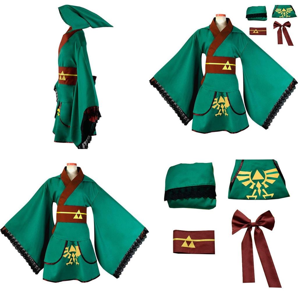 Изысканный зеленый костюм юката кимоно для косплея для поклонников The Legend of Zelda