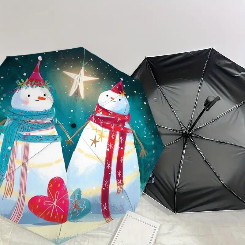 1pc Christmas Snowmen with Star Umbrella with Plastic Handle,Suitable for All Seasons Home Travel Outdoor UmbrellaDD531