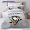 Custom Name,Pittsburgh Penguins Pattern Bedding Home Decoration Birthday Gift ( 1 duvet cover + 2 pillowcase, without core),fan merchandise.