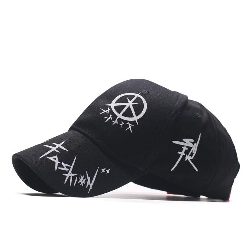 Hat Ladies Korean Version Versatile Graffiti Black and White Splicing Cap Summer Baseball Cap Men's Pentagram Sun Cap