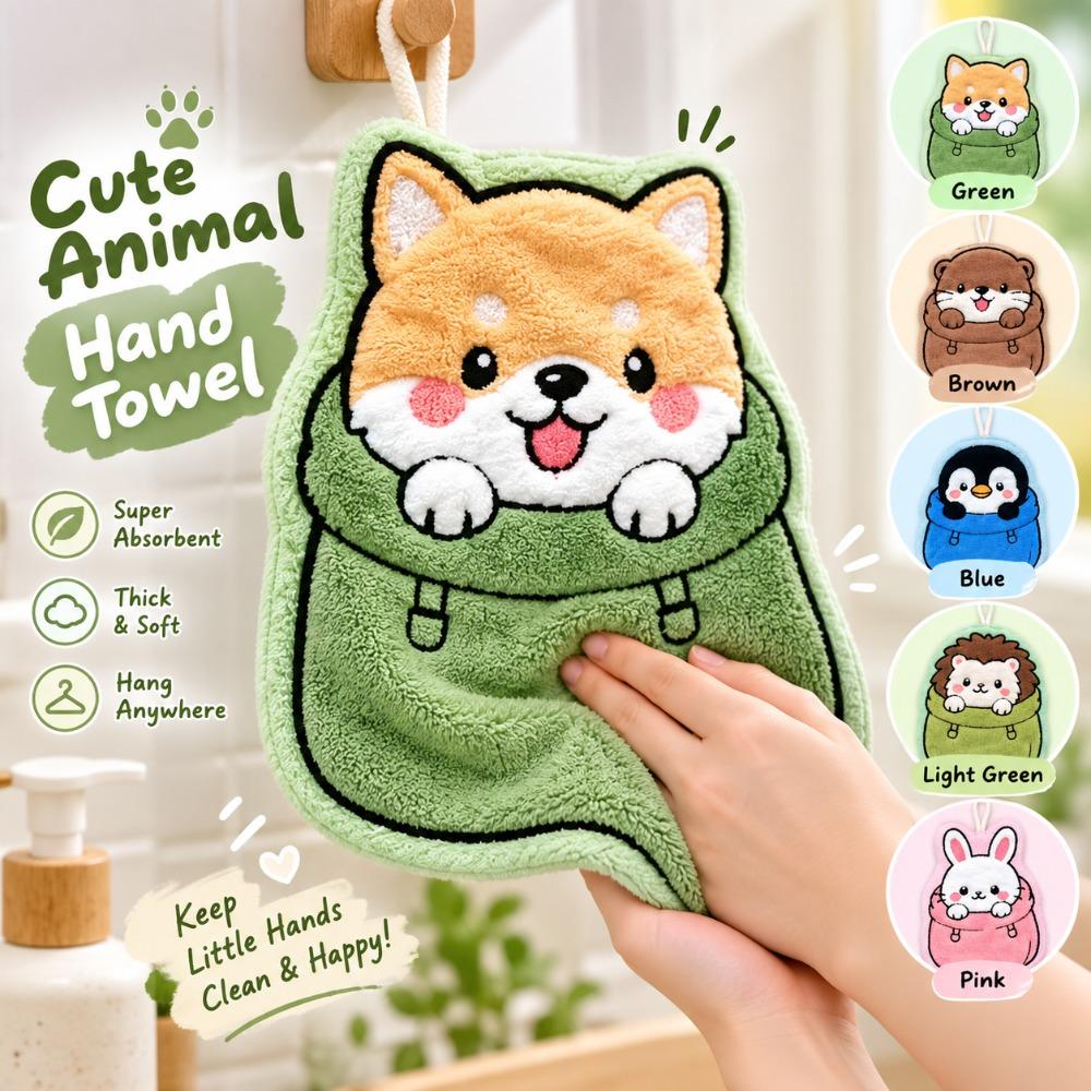 Coral Velvet Kitchen Cleaning Towel Cartoon Style Cleaning Rag Cute Hand Towel Household
