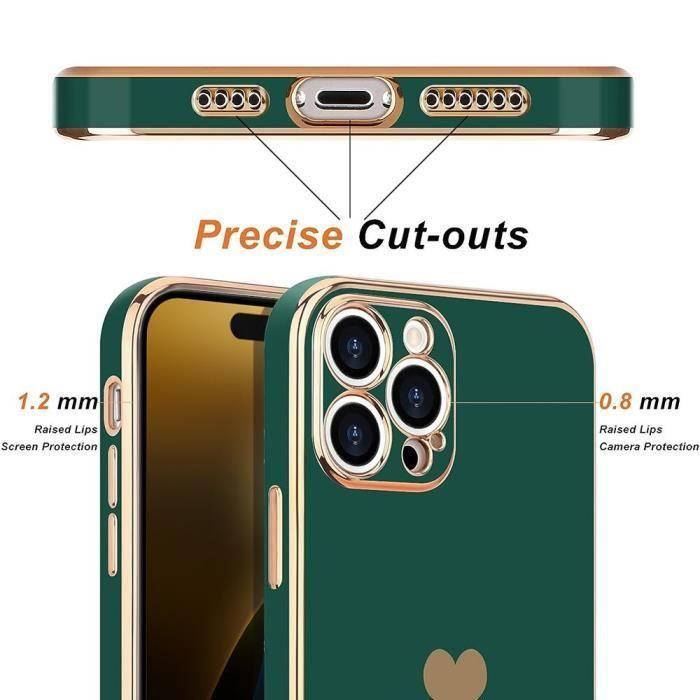 Coque de protection - BOOLING - pour iPhone 16 - Antichoc en Silicone Liquide - Vert Nuit - Cœur Doré