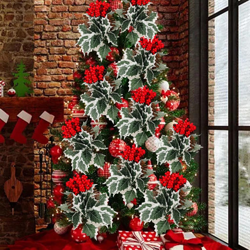 Рождественские красные искусственные ягоды падуба цветок искусственная ягода сосновая шишка ветка елочное украшение DIY гирлянда декор для фестивальной вечеринки