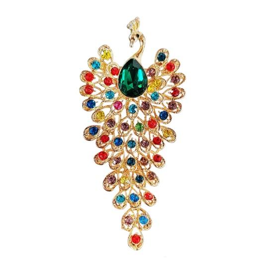 Женская брошь Ретро форма павлина Декор стразами Противоскользящая Износостойкая Украшение для воротника пальто костюма Шляпа Шарф Одежда