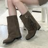 Melting Brown Women Casual Fringe Folding Mid Boots 4 Color