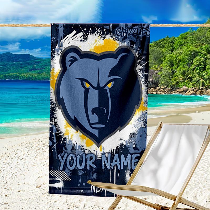 Custom Name Beach Towel City Grizzlies Bear Logo Beach Towel, Soft Microfiber, Gift for Her/Him, Birthday, for Pool, Beach, Travel, Fan gifts