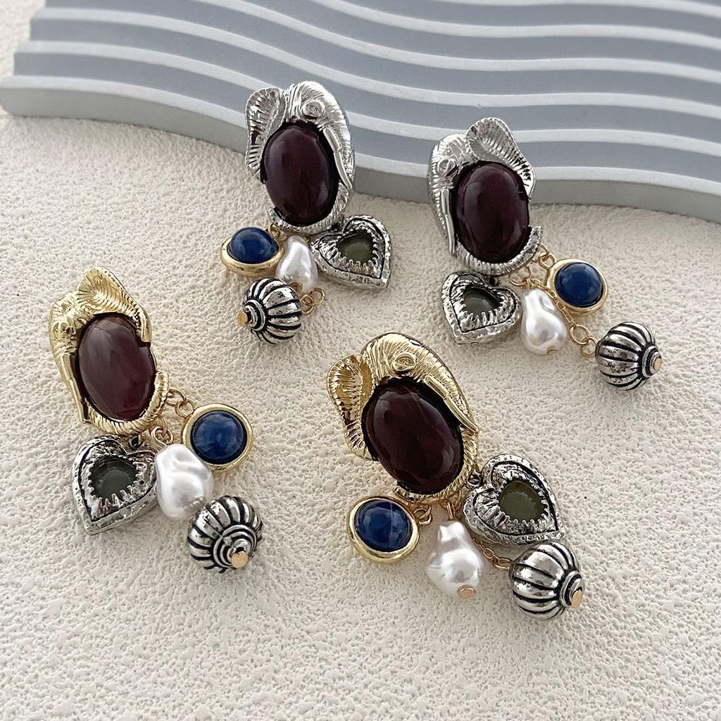 Осенне-зимние ретро-серьги высокого класса с имитацией жемчуга, драгоценными камнями, животными, металлическими подвесками в виде слона, креативный универсальный стиль