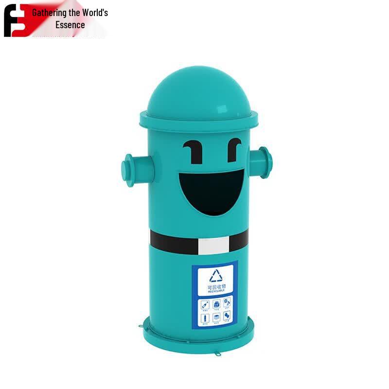 Cartoon Firefighter Outdoor Recycling Bin