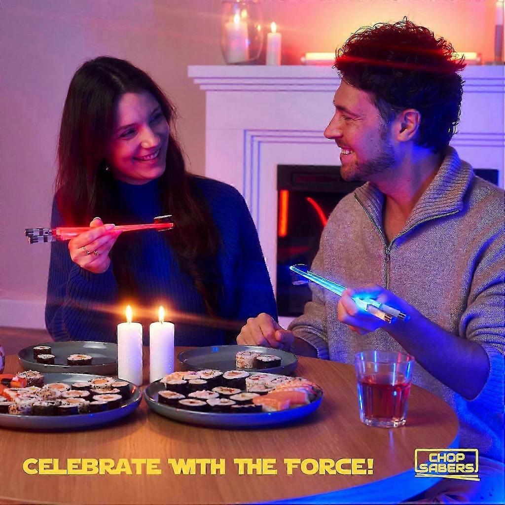 Lightsaber Chopsticks Set of 4 Pairs - LED Light Up Sushi Chopsticks with 8 Color Modes - Reusable Sci-Fi Design