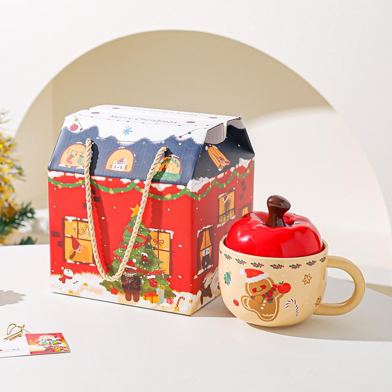 Креативная керамическая кружка-чашка Apple на Рождество с крышкой, рождественский подарок, высокая, красивая чашка для воды, подарочная коробка, сувенир