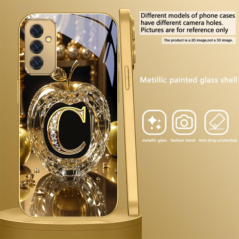 Кристальная золотая буква 'A' Для Samsung Galaxy S 21 S22 S23 Plus S24 Ultra S20 FE 25Ultra S21+ S9+ 22Plus Золотой стеклянный чехол для телефона