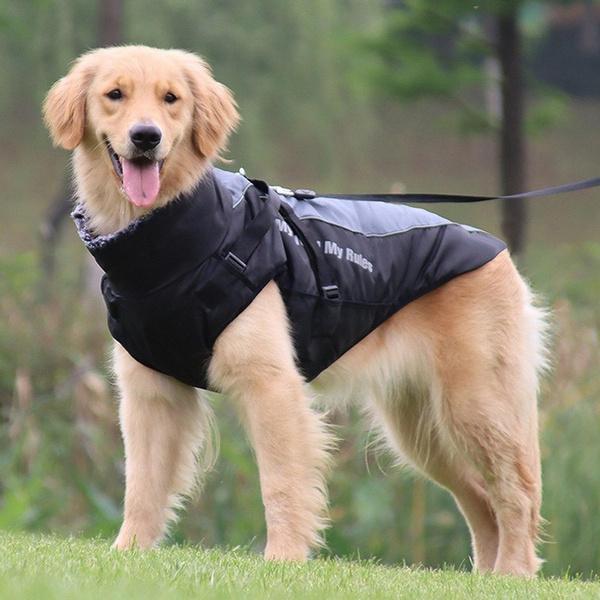 Одежда для больших собак, непромокаемый жилет для больших собак, осенне-зимняя теплая куртка с меховым воротником, пальто для собак французского бульдога