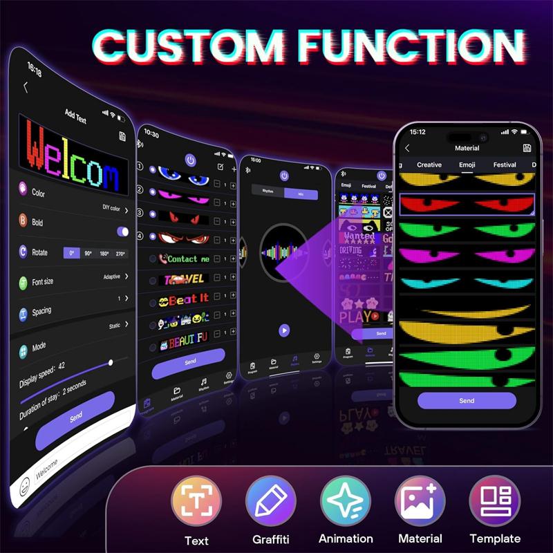 Dynamic Devil Eyes Light for Car Truck Windshield Programmable LED Display Flexible Soft Screen DIY Bluetooth APP Remote Control