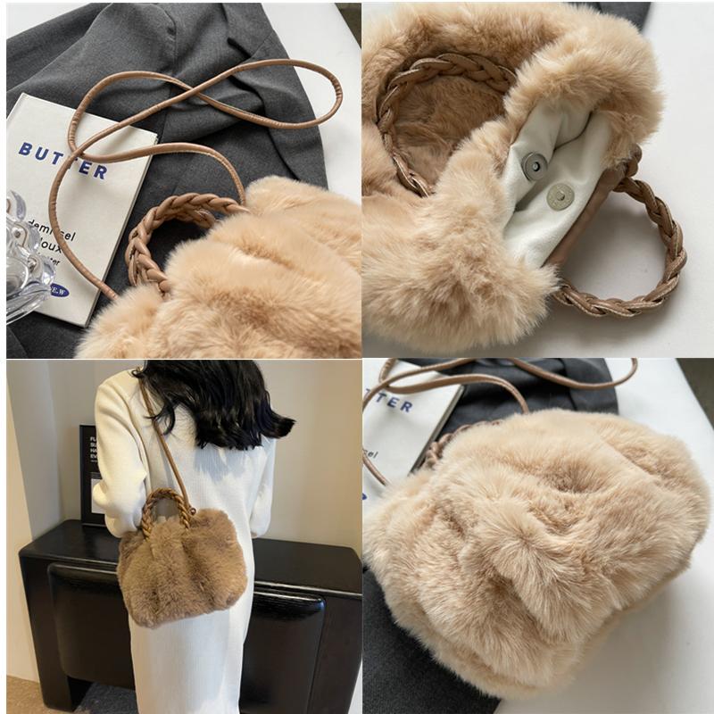 Простой стиль плюшевой косой плиссированной сумки на плечо с современным дизайном, повседневная одежда, новинка