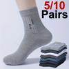 5/10 Pairs Men Knitted Round Neck Socks Soft Comfortable Business Odor Resistant Sweat Absorbing Breathable Casual Socks