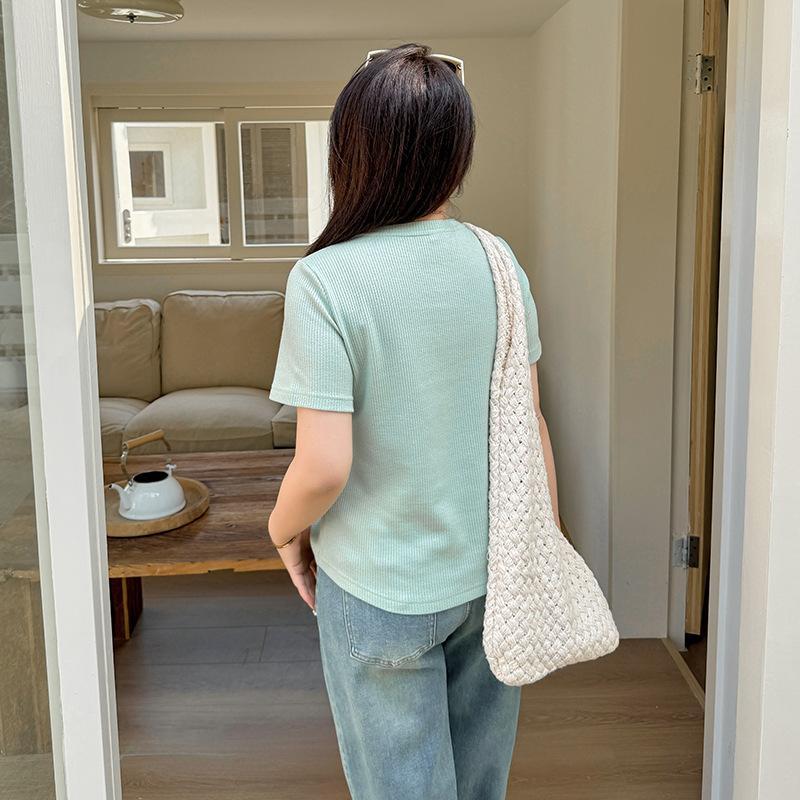 Fat mm basic waffle simple short-sleeved T-shirt women's spring new curved pendulum thin top 132069