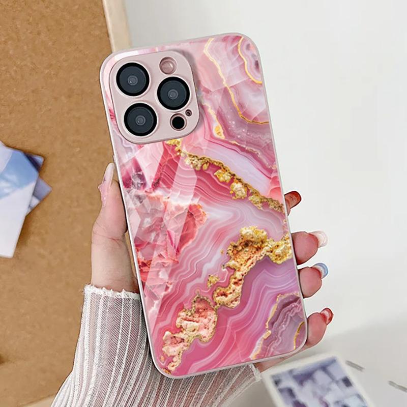 Закаленное Стекло Мраморный Камень Чехол Для iPhone 11 Funda iPhone 16 17 16E 13 14 15 Pro Max 12 7 8 Plus SE 16promax 13promax Обложка