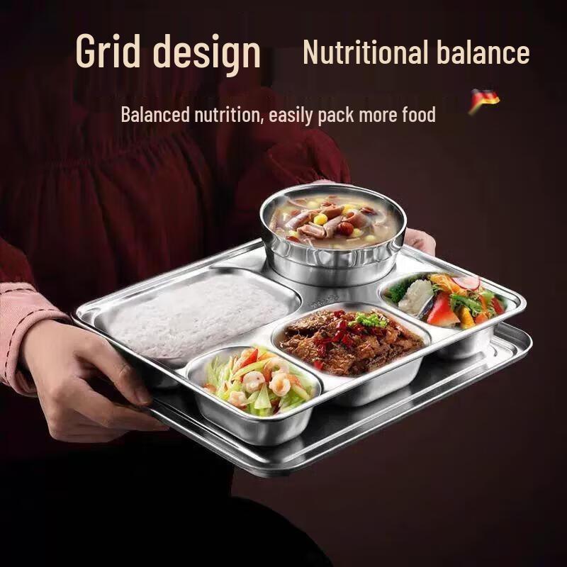 304 Stainless Steel 4-Compartment Rectangular Meal Tray