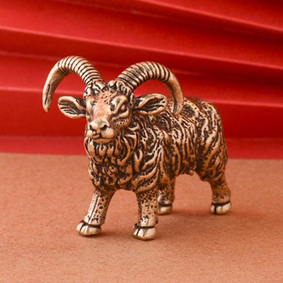 Латунная фигурка козла, винтажная модель овцы с длинным рогом, мини-статуэтка животного из металла, скульптура