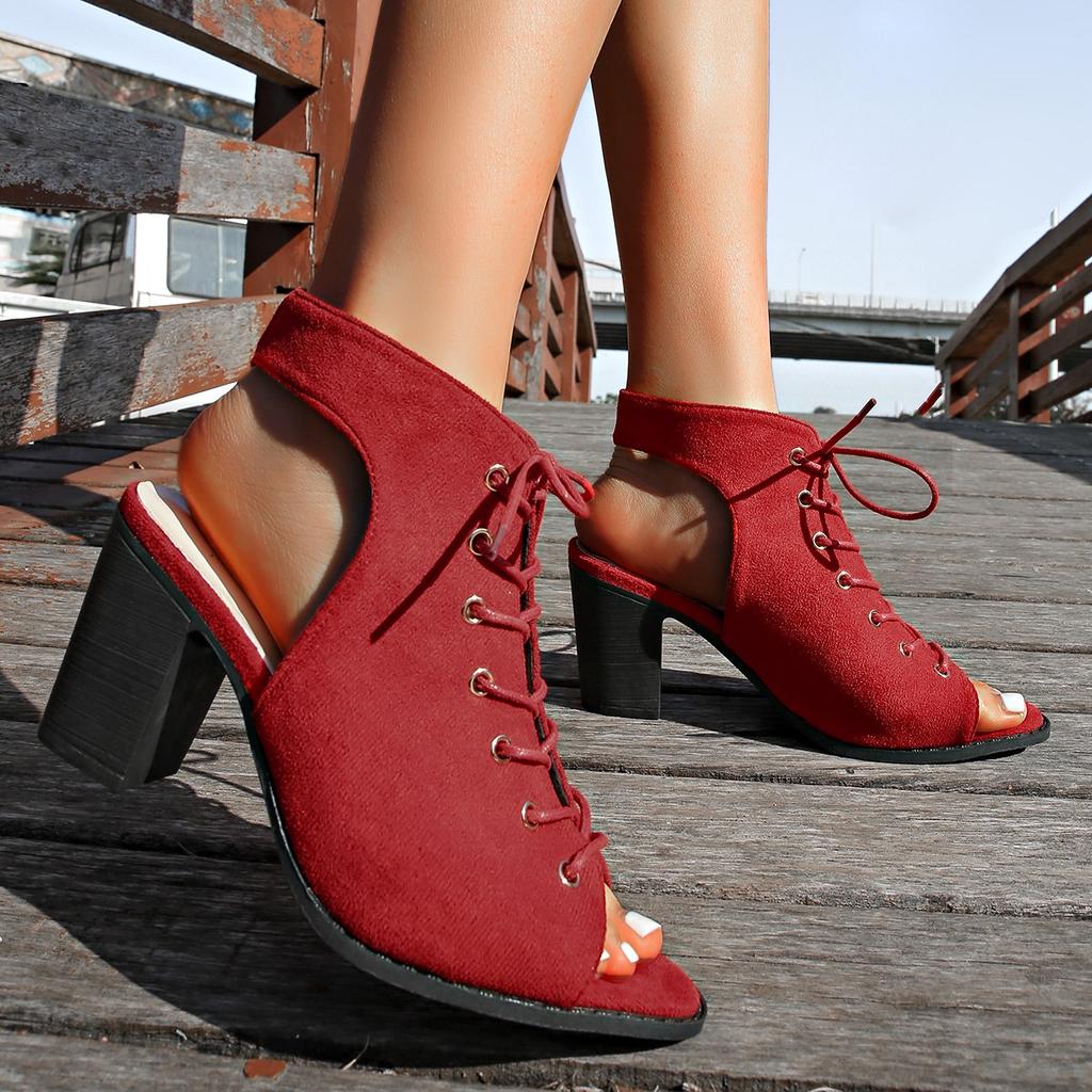 Sandalias De Mujer Women High Heels Dance Shoes Summer New Woman Suede Peep Toe Party Shoes Lace-up Female Sandals