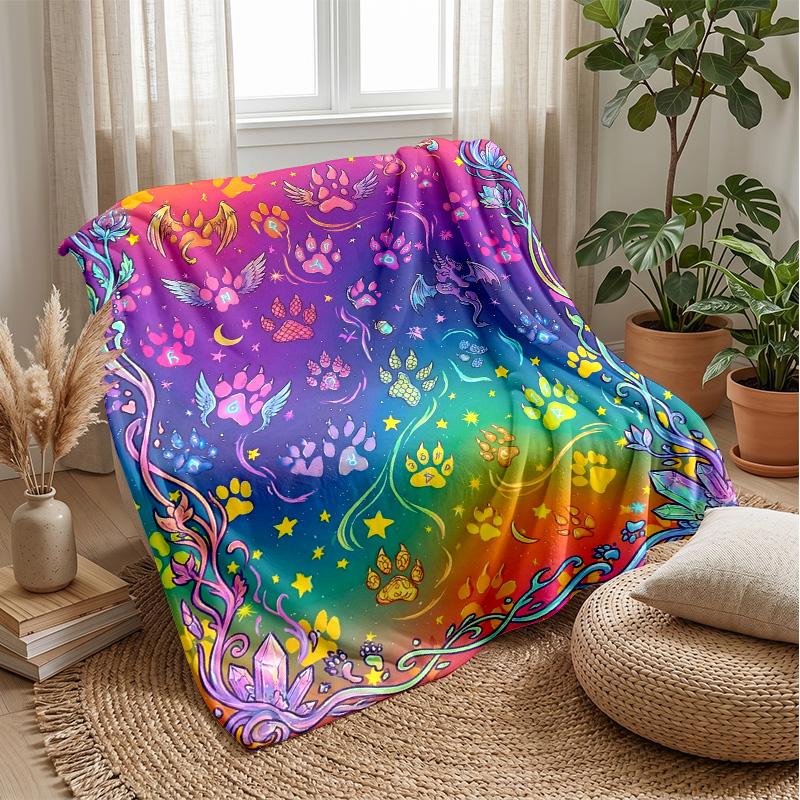 Rainbow Paw Prints 2 Theme blanket Lightweight Warm Flannel Blanket Decorative Throw Blanket for Home Decoration