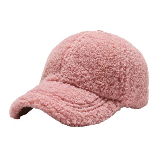 Women Winter Baseball Hat Lambswool Solid Color Long Brim Thermal Insulation Decorative Outdoor